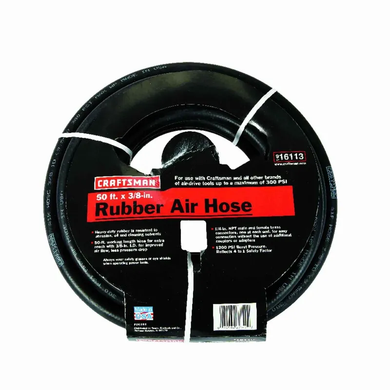 50 Feet Long X 3/8 Inch Air Hose Epdm Rubber 300 Psi Black