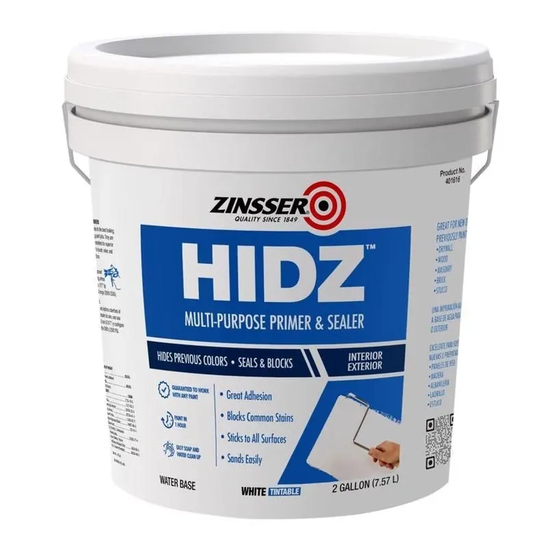 Zinsser HIDZ White 2‑Gal Water‑Based Primer & Sealer – Low‑VOC Stain‑Blocking Base