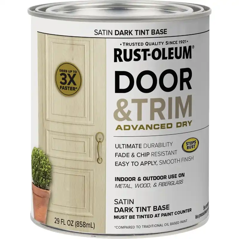 Door And Trim Paint, Interior/Exterior, Water Based, Satin Dark Tint Base, Quart