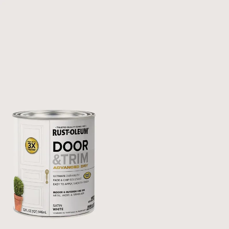 Door And Trim Paint, Interior/Exterior, Water Based, Satin White, Quart