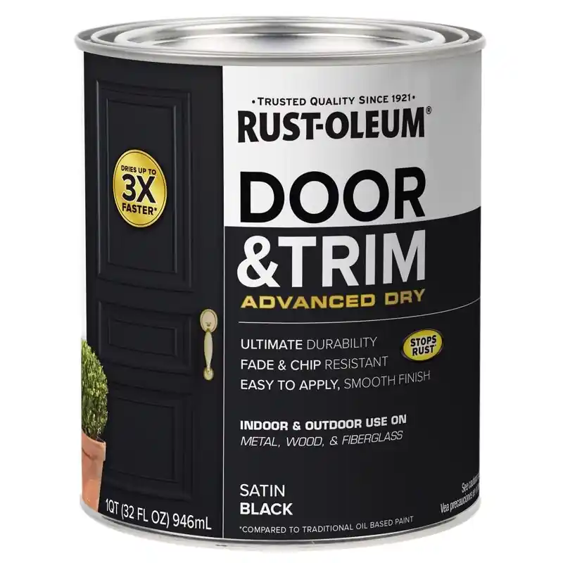Door And Trim Paint, Interior/Exterior, Water Based, Satin Black, Quart