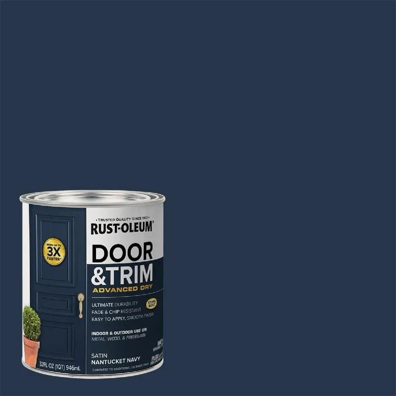 Door And Trim Paint, Interior/Exterior, Water Based, Satin Nantucket Navy, Quart
