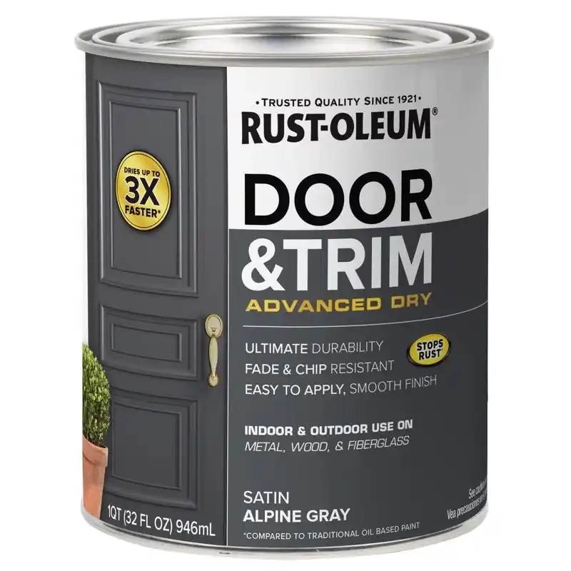 Door And Trim Paint, Interior/Exterior, Water Based, Satin Alpine Gray, Quart