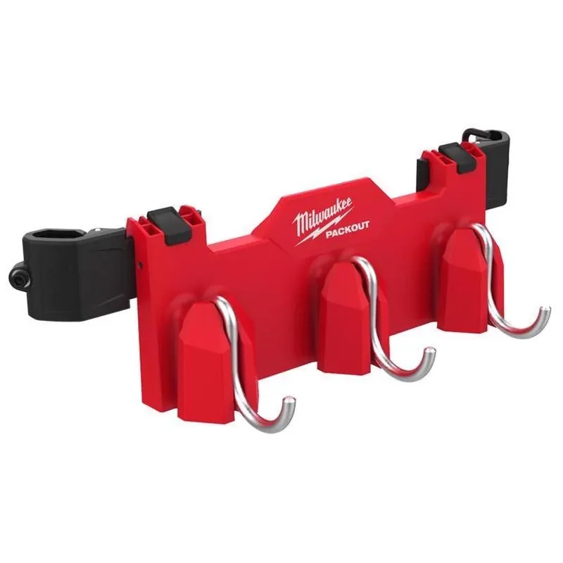 Milwaukee PACKOUT 48-22-8606 3‑Hook Tool Box Attachment – 30 lb Capacity, 3‑Compartment, ABS/Polycarbonate, Black‑Red