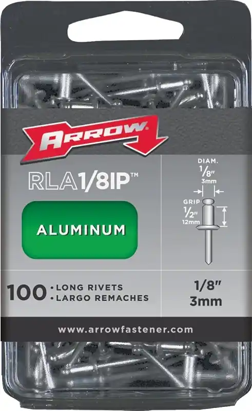 Arrow 1/8 In. D X 1/2 In. Aluminum Long Rivets Silver 100 Pk
