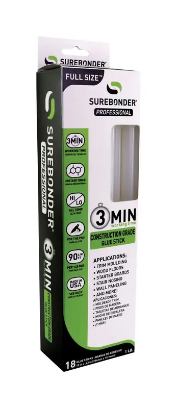 Surebonder .41 In. D X 10 In. L 3 Minute 3 Minute Construction Grade Glue Sticks Clear 18 Pk