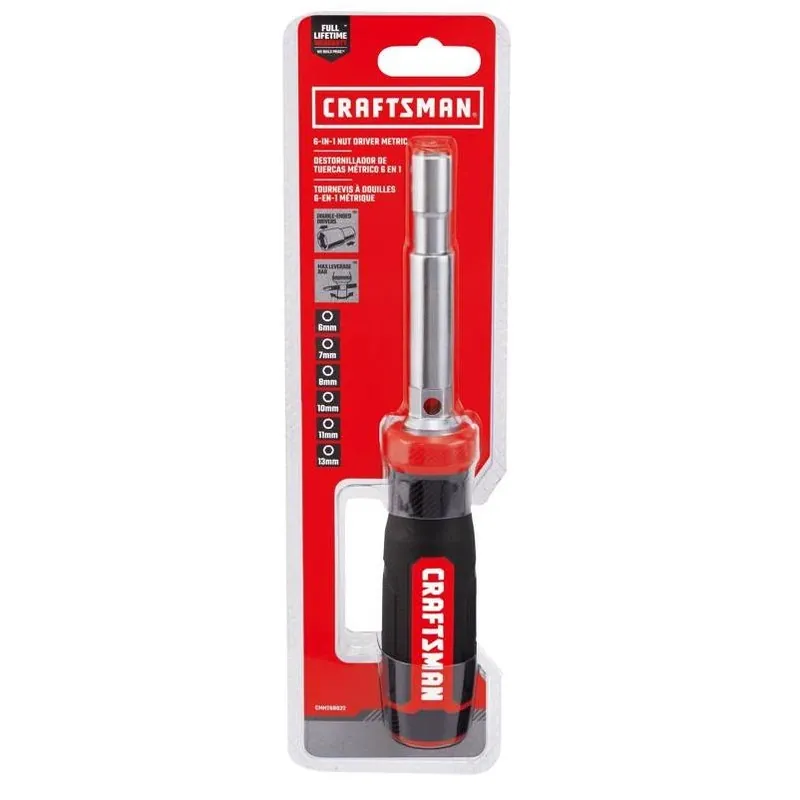 CRAFTSMAN 6‑in‑1 Metric Nut Driver With Magnetic Tip – Black/Red