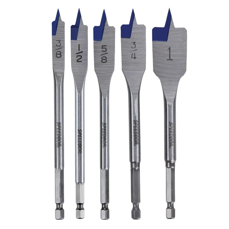 Speedbor Carbon Steel Spade Bit Set 5 Piece Hex Shank