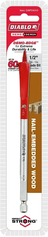 Diablo Demo Demon 1/2 In. X 6 In. L High Carbon Steel Nail-Embedded Wood Spade Bit Hex Shank 1 Pk