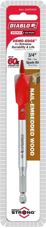Diablo Demo Demon 3/4 In. X 6 In. L High Carbon Steel Nail-Embedded Wood Spade Bit Hex Shank 1 Pk