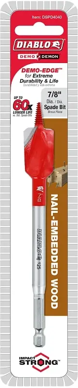 Diablo Demo Demon 7/8 In. X 6 In. L High Carbon Steel Nail-Embedded Wood Spade Bit Hex Shank 1 Pk