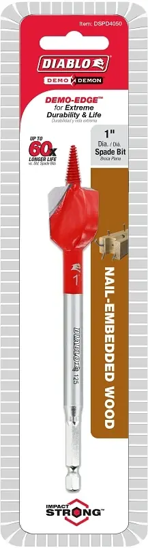 Diablo Demo Demon 1 In. X 6 In. L High Carbon Steel Nail-Embedded Wood Spade Bit Hex Shank 1 Pk