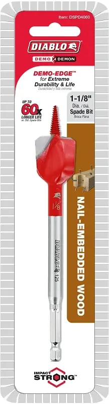 Diablo Demo Demon 1-1/8 In. X 6 In. L High Carbon Steel Nail-Embedded Wood Spade Bit Hex Shank 1 Pk