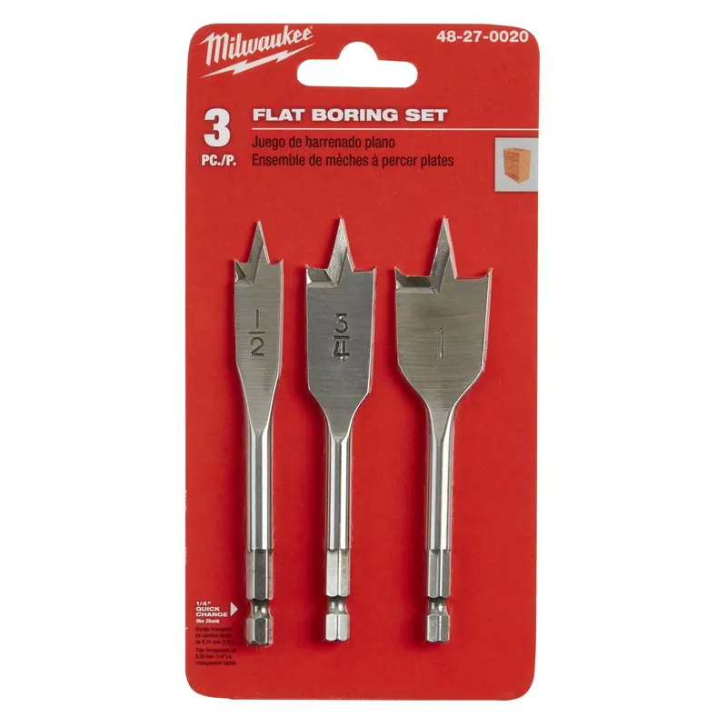 3-piece Stubby Flat Boring Bit Set - 1/2 In., 3/4 In., 1 In.