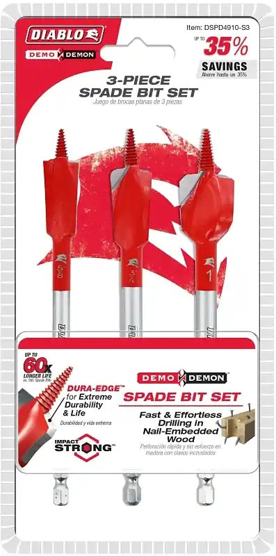 Diablo 6 In. L High Carbon Steel Nail-Embedded Wood Spade Bit Set Hex Shank 3 Pc