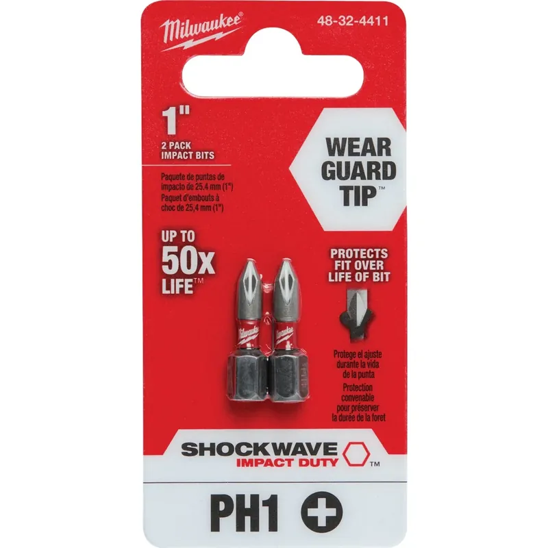 Milwaukee Shockwave Phillips 1 X 1 In. L Impact Insert Bit Steel 2 Pk