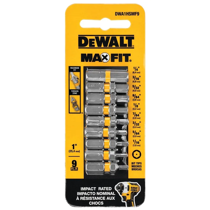 DeWalt Max Fit Hex 1 In. L Screwdriver Bit Set Steel 9 Pk
