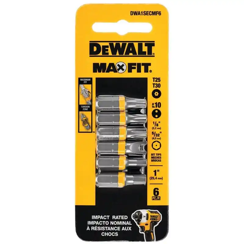 DeWalt Max Fit Assorted 1 In. L Security Bit Set Steel 6 Pk