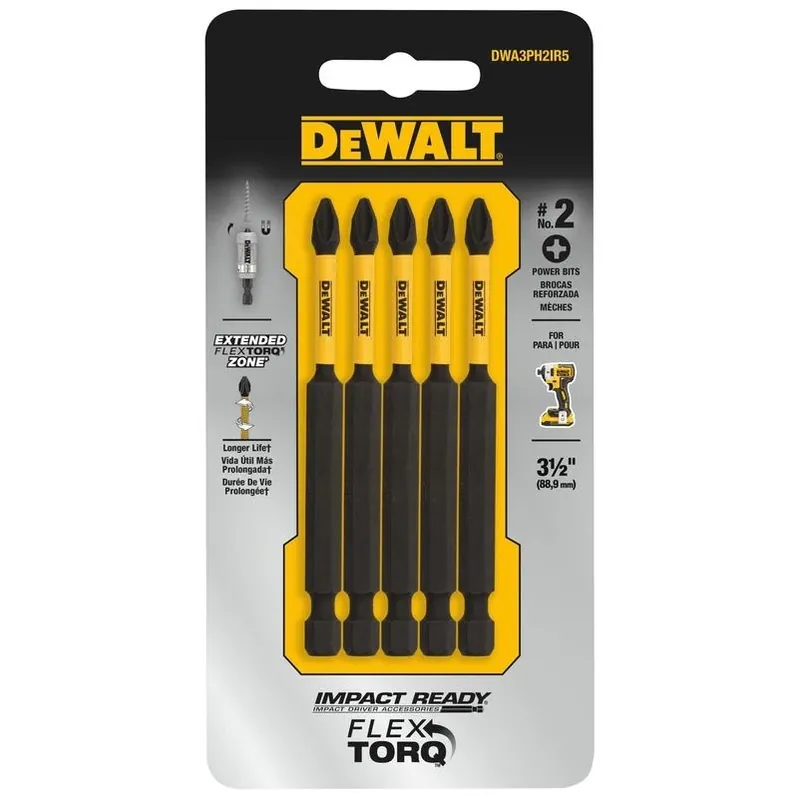 DEWALT Elite Series 5‑Piece 2 Phillips 3.5‑Inch Steel Screwdriver Bit Set – Impact Rated, Hex Shank
