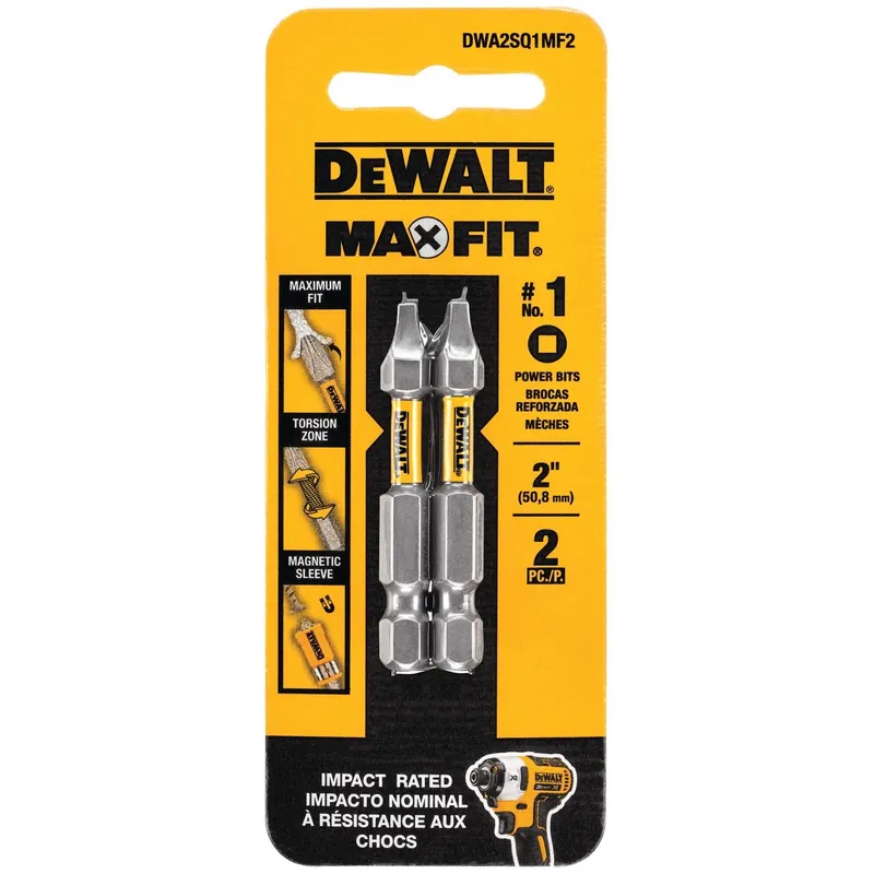 DeWalt Max Fit Square 1 X 2 In. L Screwdriver Bit Steel 2 Pk