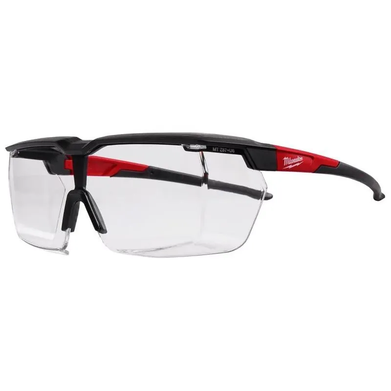 Milwaukee Polycarbonate Impact‑Resistant Safety Glasses – Clear Lens, Black/Red Frame
