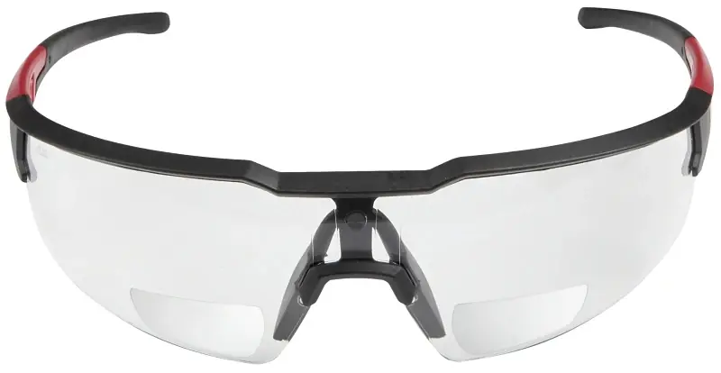 Red & Black Frame Safety Glasses With +1.50 Magnified Clear Anti-scratch Lenses