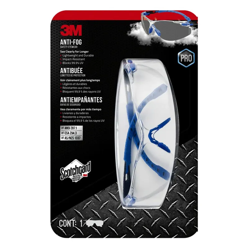 3M Scotchgard Anti-Fog Safety Glasses Clear Lens Black/Blue Frame 1 Pk