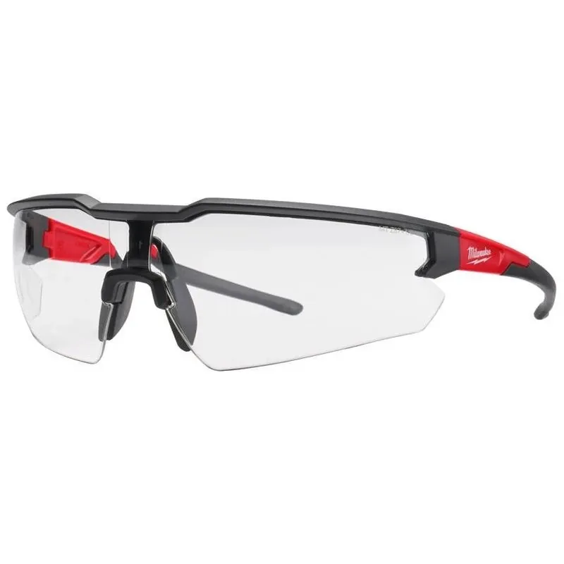 Milwaukee Clear Lens Safety Glasses – Black/Red Frame, ANSI‑Z87+ Certified (1 Pair)