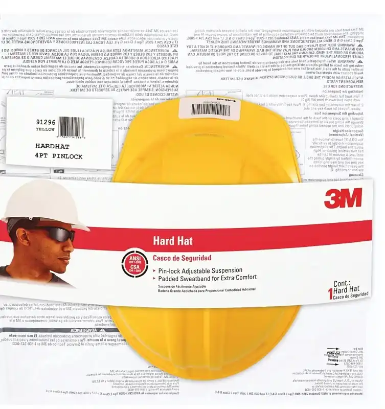 Hard Hat Vented Cap Style, Pin-Lock Adjustment, Yellow