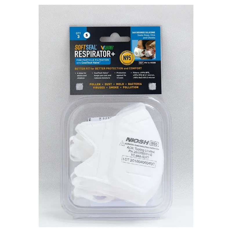SoftSeal N95 Multi-Purpose V-Fold Disposable Respirator Valved White S 3 Pk