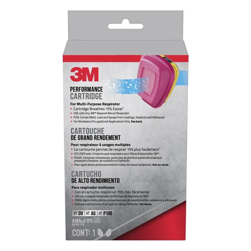 3M P100 Acid Gas And Organic Vapor Respirator Cartridge Replacement Pink 2 Pc