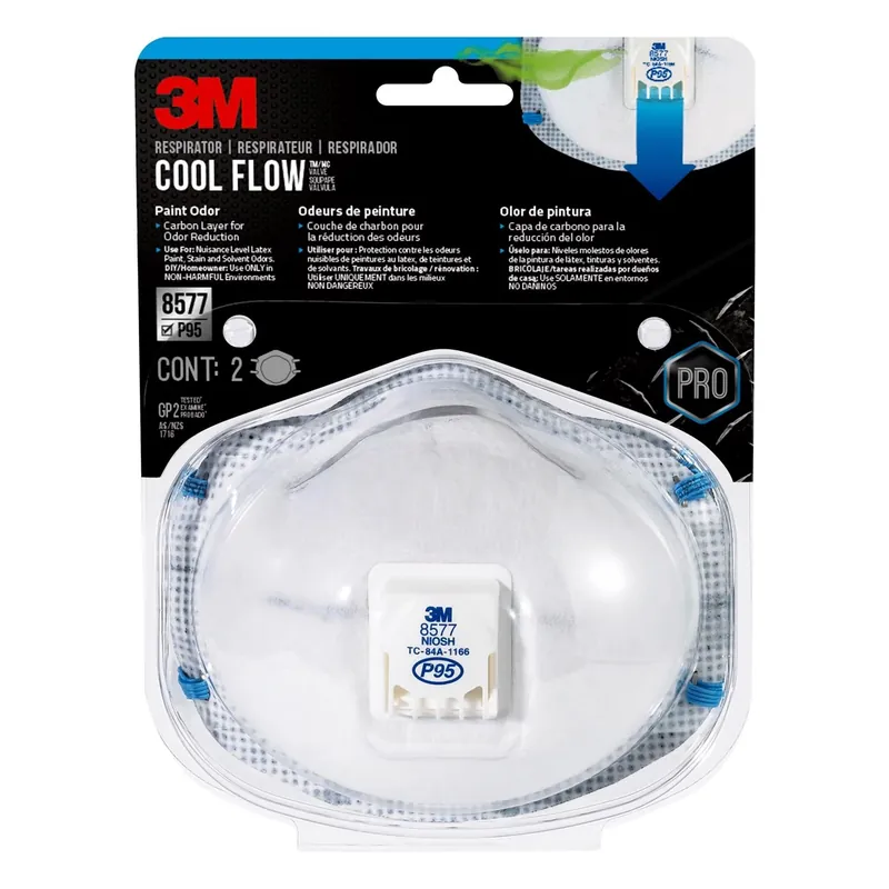 3M Cool Flow P95 Paint Odor Respirator Valved White 2 Pk