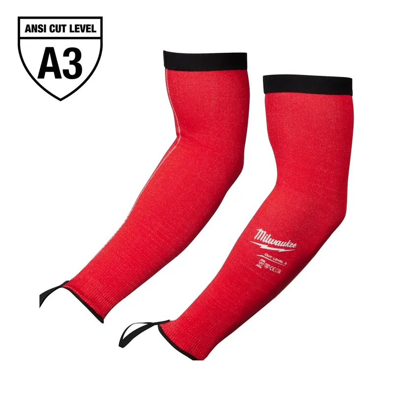 16 In. Cut Level 3 Protective Arm Sleeves - Unisex, Red, Lightweight Nylon