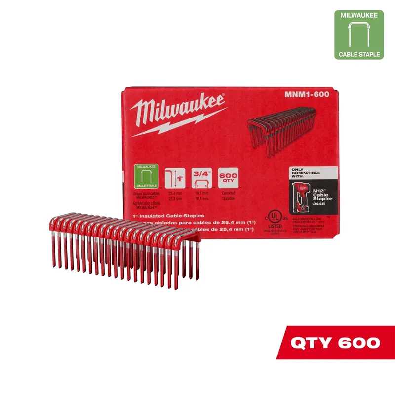 Milwaukee 3/4 In. W X 1 In. L Insulated Crown Cable Staples 600 Pk