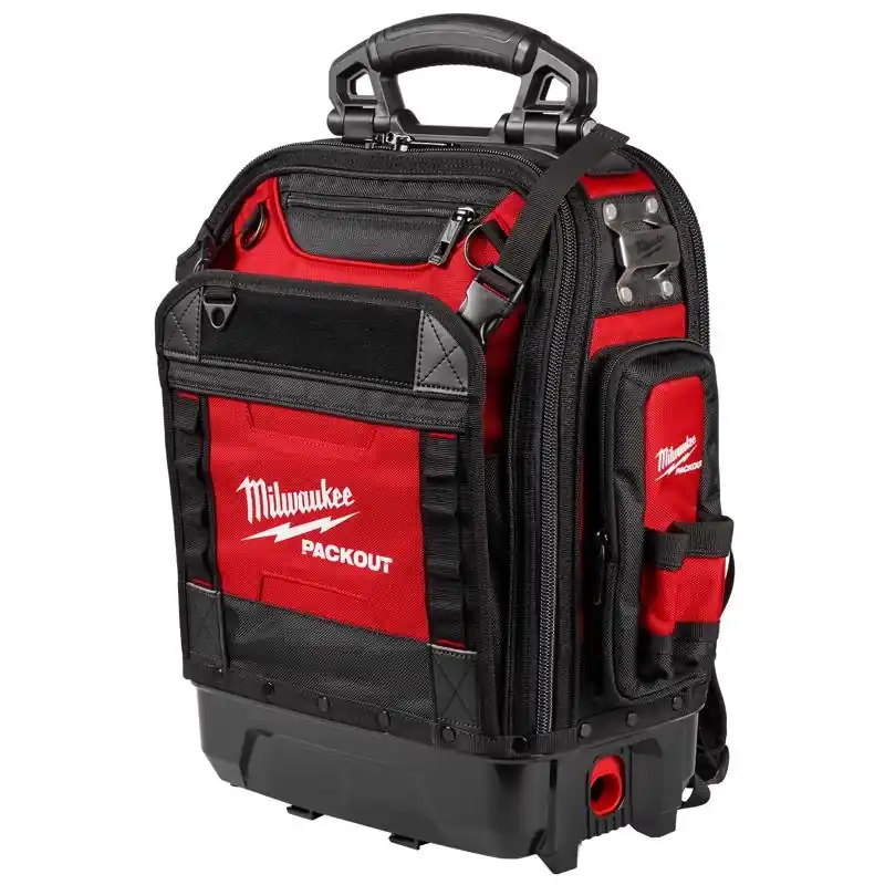 Milwaukee Packout 18 In. W X 20 In. H Ballistic Polyester Backpack 42 Pocket Black/red