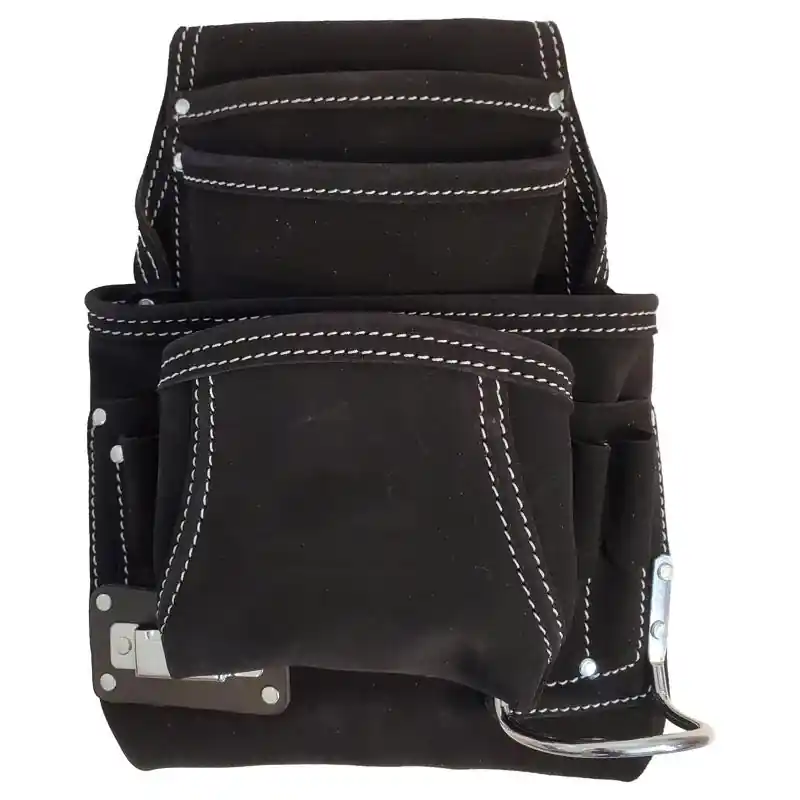 10 Pocket Suede Leather Tool And Fastener Pouch - Black, Model 633x