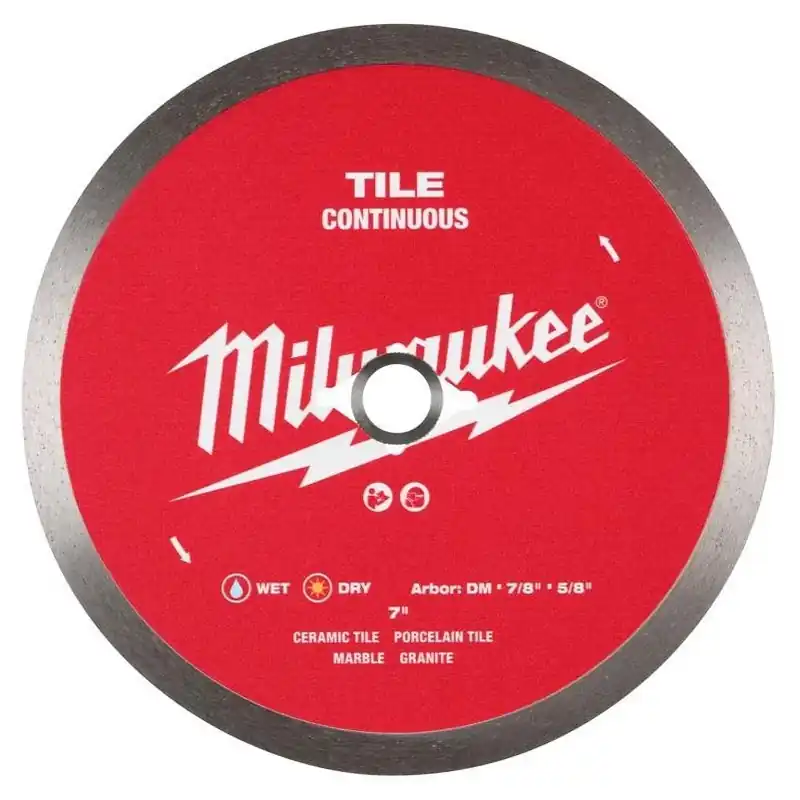Milwaukee 7‑Inch Continuous‑Rim Diamond Tile Saw Blade – DM 7/8‑in Arbor, 5/8‑in Shank