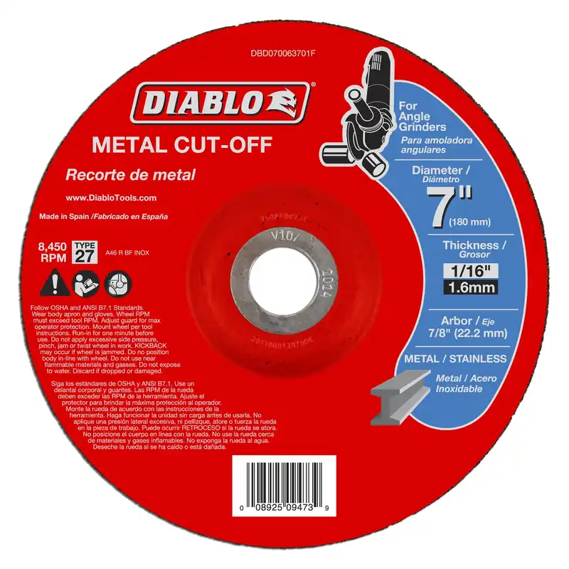 Diablo 7 In. D X 7/8 In. X 1/16 In. Thick Aluminum Oxide Metal Cut-Off Disc 1 Pk