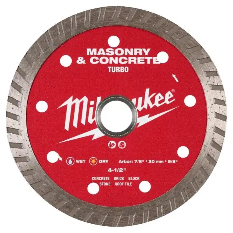 Milwaukee 4‑½" Turbo Rim Diamond Blade For Masonry & Concrete – Wet/Dry Cutting