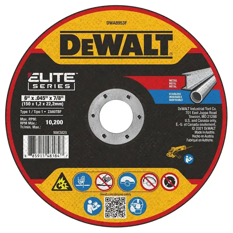 DeWalt Elite Series 6 In. D X 7/8 In. X 0.045 In. Thick Metal/Steel Cutting Wheel 1 Pk