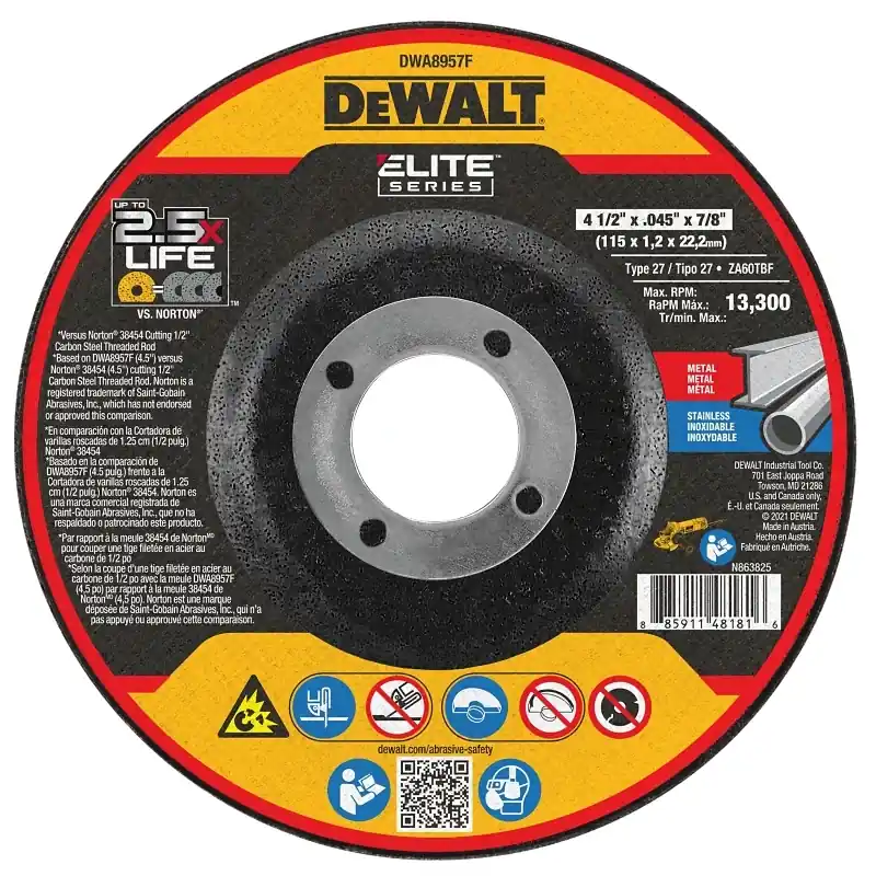 DeWalt Elite Series 4-1/2 In. D X 7/8 In. X 0.045 In. Thick Ceramic Cutting Wheel 1 Pk