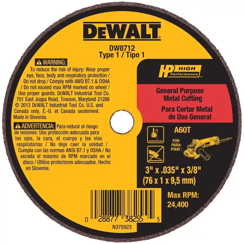 Hp 3-inch X 0.035-inch X 3/8-inch Aluminum Oxide Abrasive Cut-off Wheel Dw8712