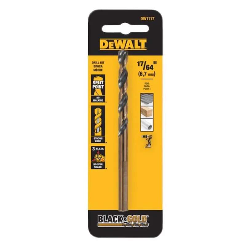 DeWalt Black & Gold 17/64 In. X 4-3/16 In. L High Speed Steel Drill Bit 3-Flat Shank 1 Pk