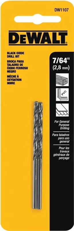 DeWalt Black & Gold 7/64 In. X 2.62 In. L Black Oxide Drill Bit Round Shank 2 Pc
