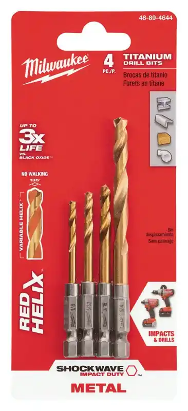 Shockwave 4-piece Impact Duty Titanium Hex Shank Drill Bit Set, 1/8 In. To 1/4 In.