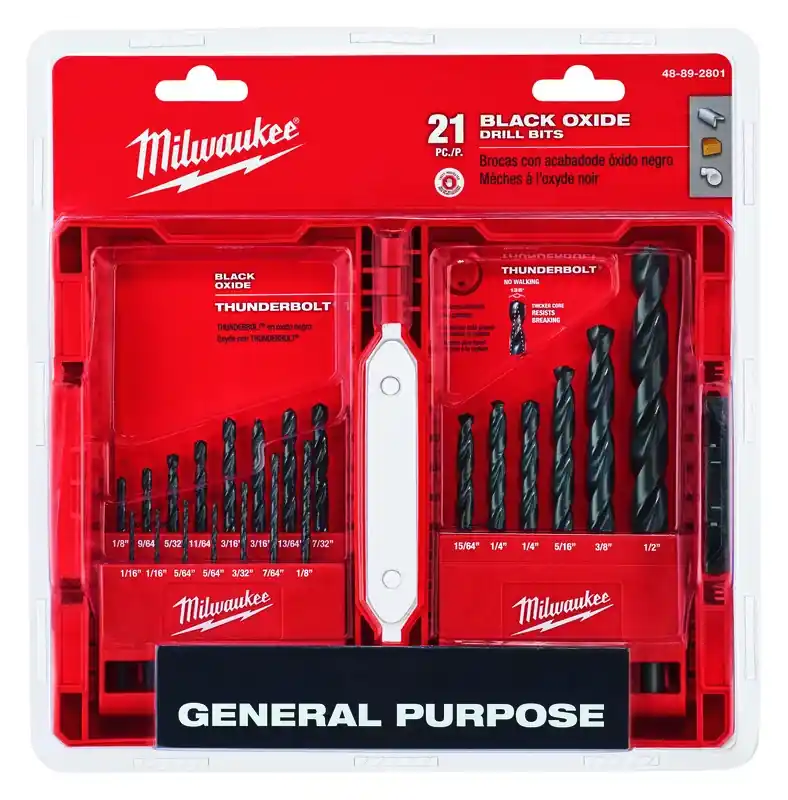 Milwaukee Thunderbolt Black Oxide Drill Bit Set 3-Flat Shank 21 Pc