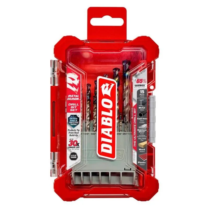 Diablo Metal Demon 15‑Piece Steel Drill Bit Set With 3‑Flat Shank