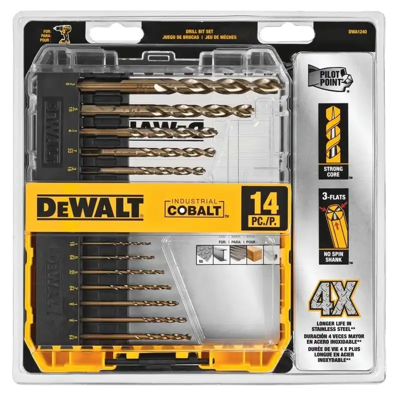 DEWALT DWA1240/DW1263 14‑Piece Cobalt Steel Drill Bit Set With ToughCase+ – Industrial‑Grade Hard‑Metal Bits