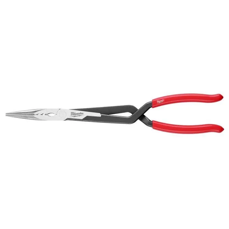 Milwaukee 13‑Inch Red Plastic Long‑Reach Straight‑Nose Pliers With Cushion Grip
