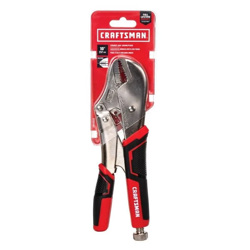 Craftsman 10‑Inch Red Alloy‑Steel Straight‑Jaw Locking Pliers With Cushion Grip